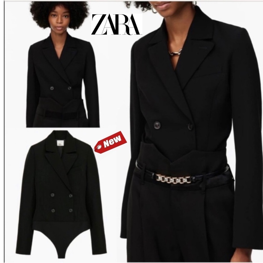 Zara Limited Edition Black Long Sleeves Double Breasted Blazer Bodysuit M NWT